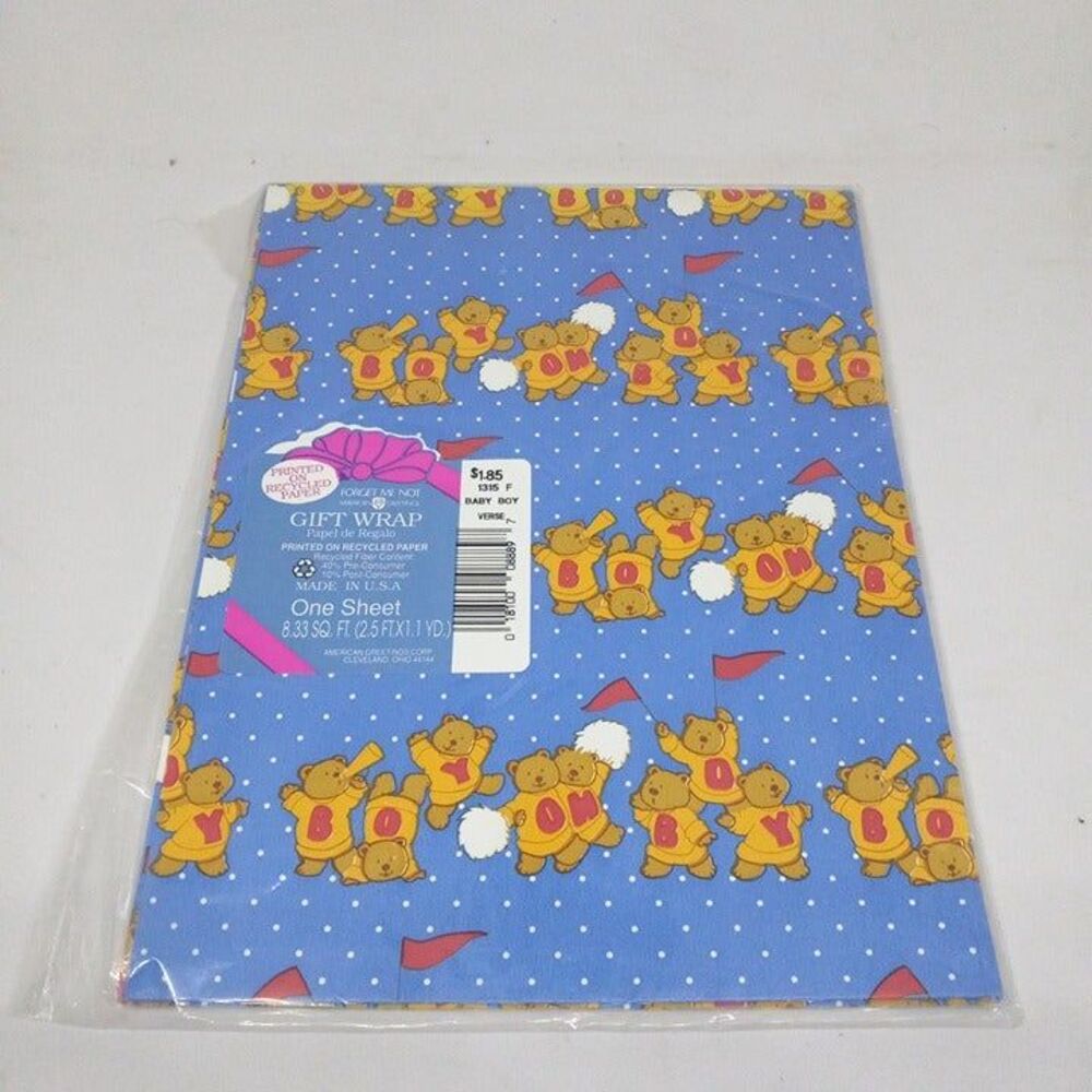 Vintage American Greetings Cheerleading Bear Gift Wrap Sheet-Birthday/Shower-NEW